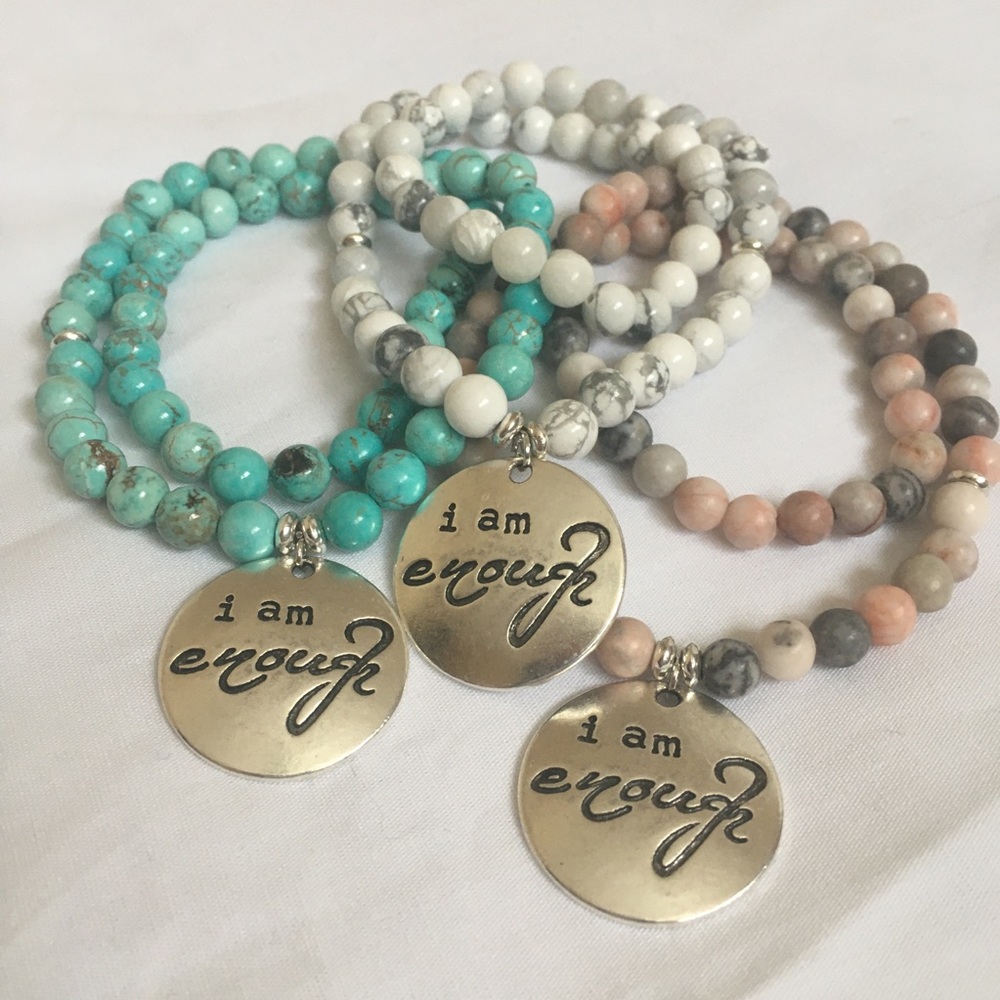 I Am Enough WhiteGrey Howlite Affirmation Bracelet